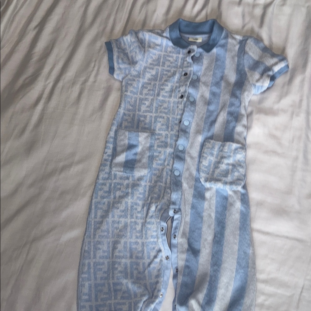 Fendi Light Blue and White Infant Jumpsuit